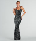 V-neck Sleeveless Spaghetti Strap Floor Length Mermaid Self Tie Open-Back Lace-Up Sequined Party Dress