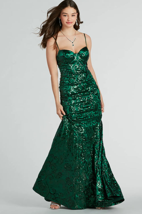 Emerald Green Long Corset-Style Prom Dress - PromGirl