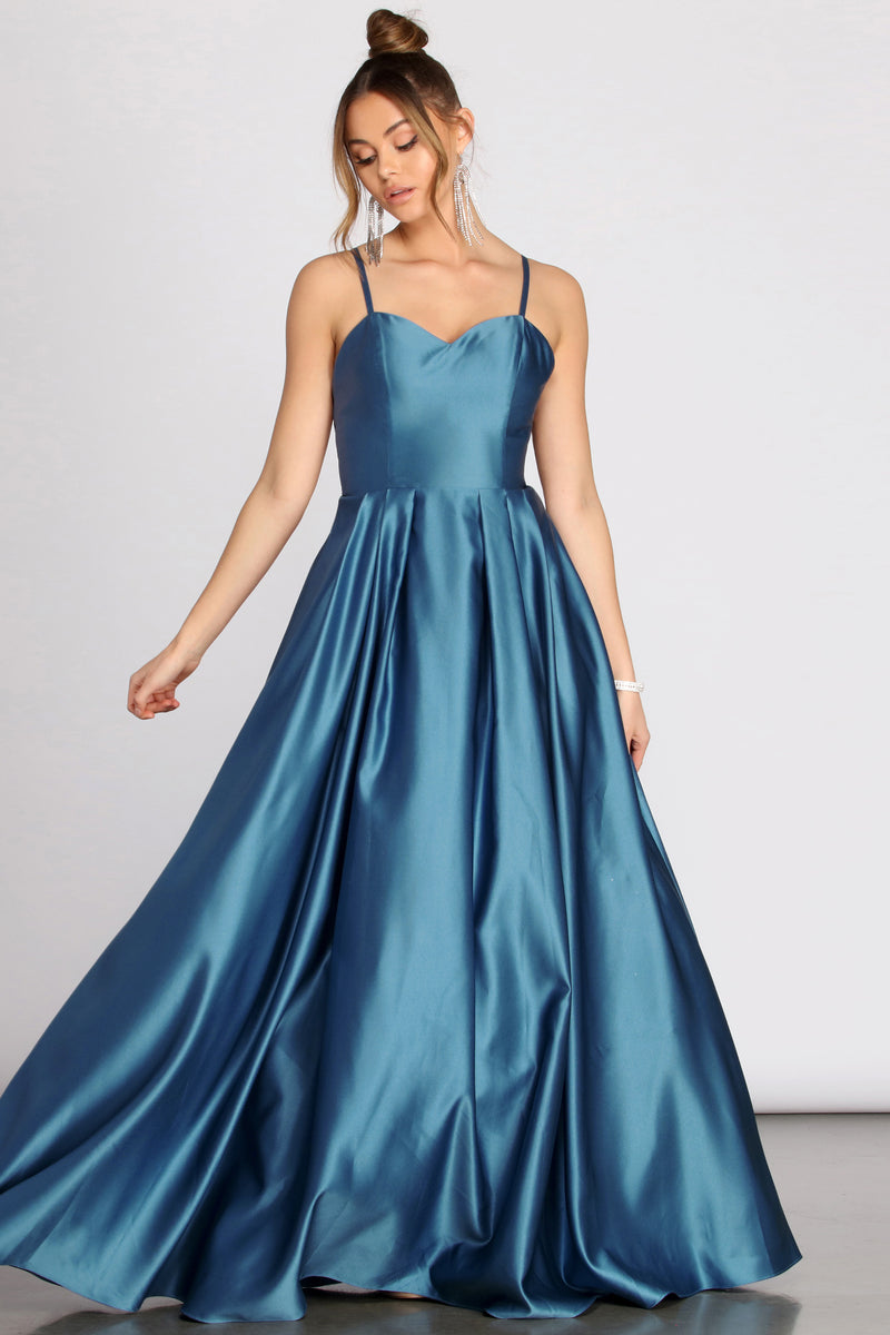 satin strappy back gown