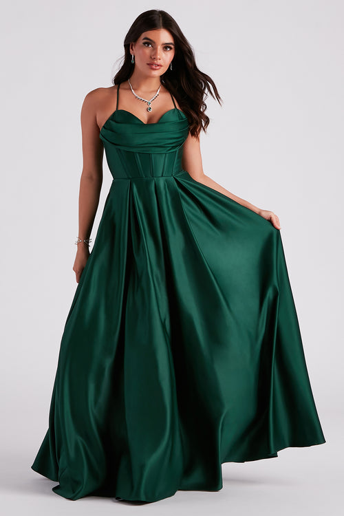 Green Satin Dresses, Mini to Long Green Satin Dresses