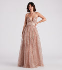 A-line V-neck Floor Length Plunging Neck Sleeveless Spaghetti Strap Glittering Open-Back Pleated Stretchy Sequined Ball Gown Dress