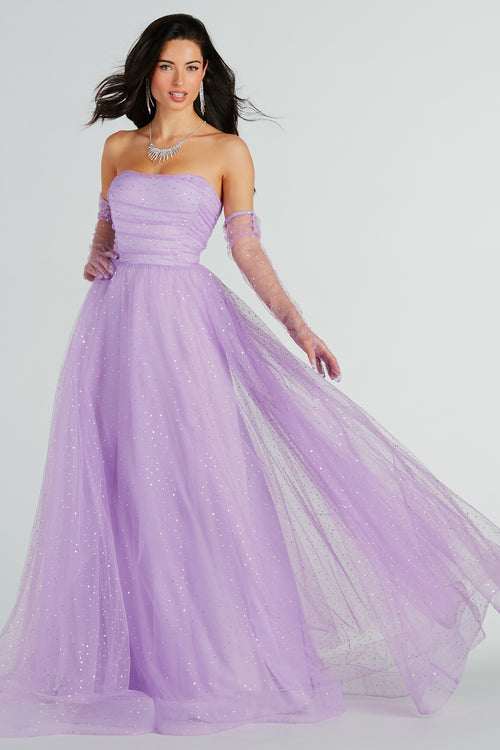 Appliqued Scoop Neckline Lavender Satin Prom Ball Gown - Promfy