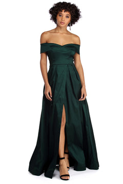 maci off the shoulder taffeta ball gown