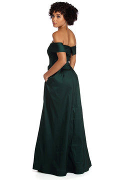 maci off the shoulder taffeta ball gown