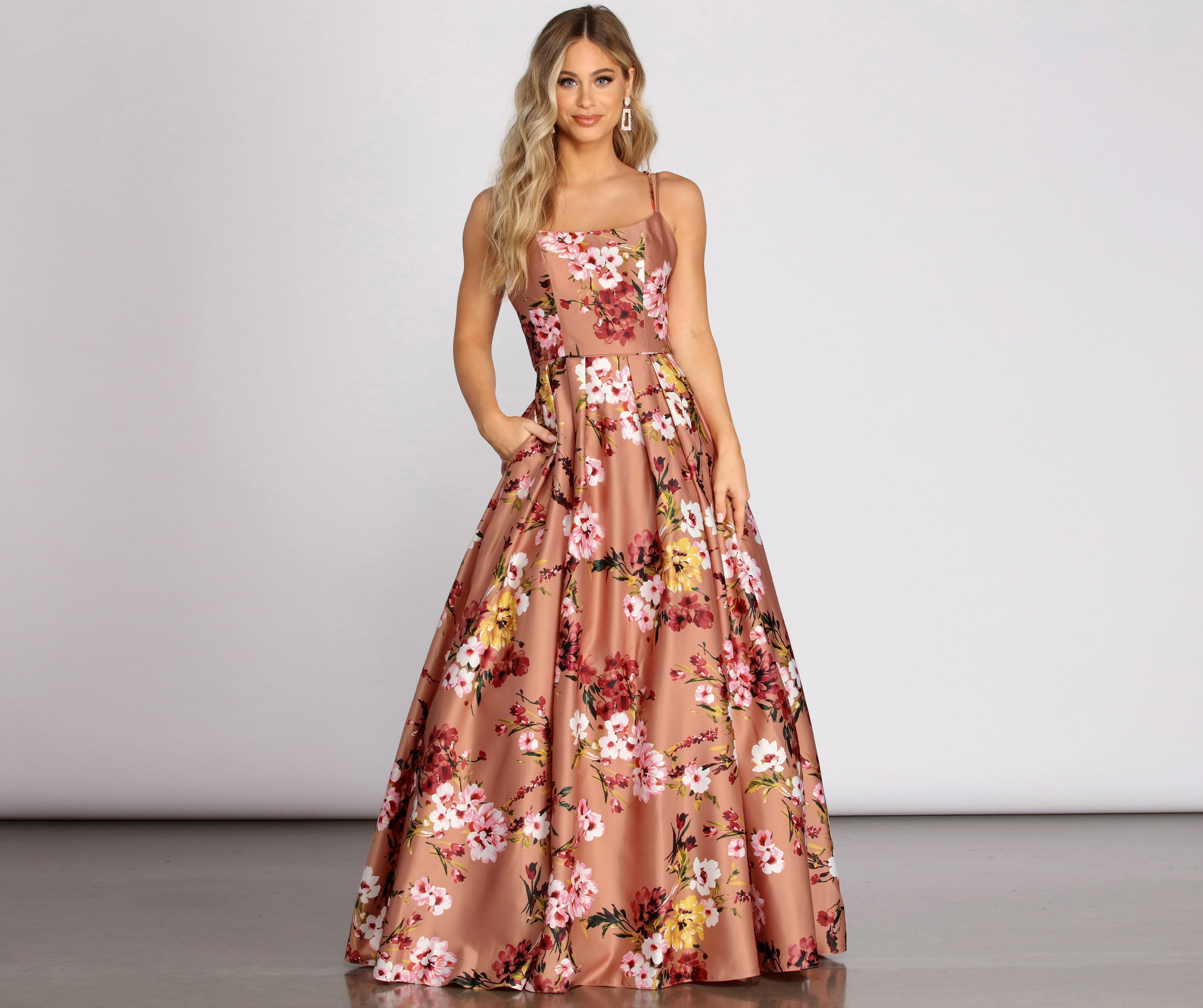 Magdalena Satin Floral Gown – Windsor