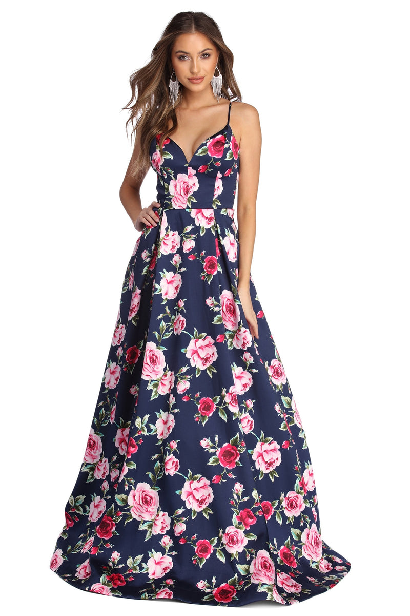 floral satin ball gown