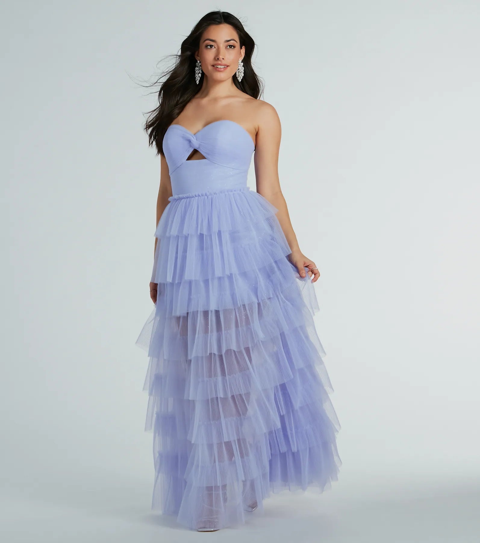 Sophisticated A-line Strapless Sweetheart Floor Length Pleated Cutout Glittering Bridesmaid Dress/Prom Dress With Ruffles