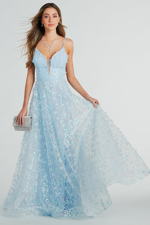 Windsor Long Formal Tulle Dress, Sleeveless V-Neck Tulle Ball Gown