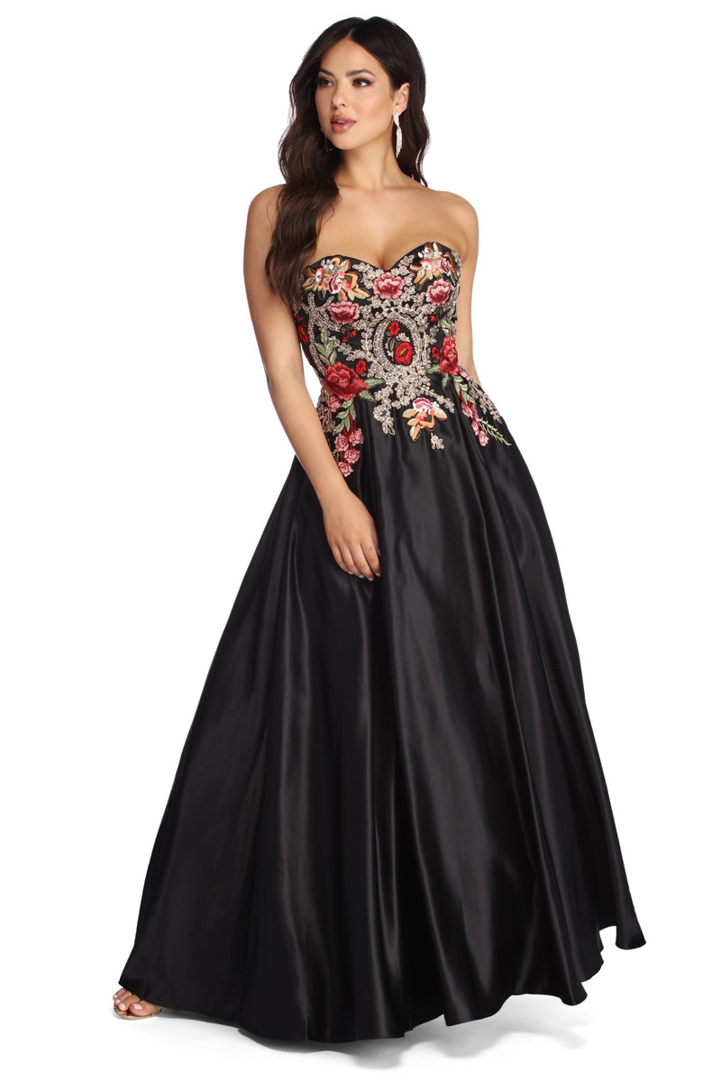 floral satin ball gown