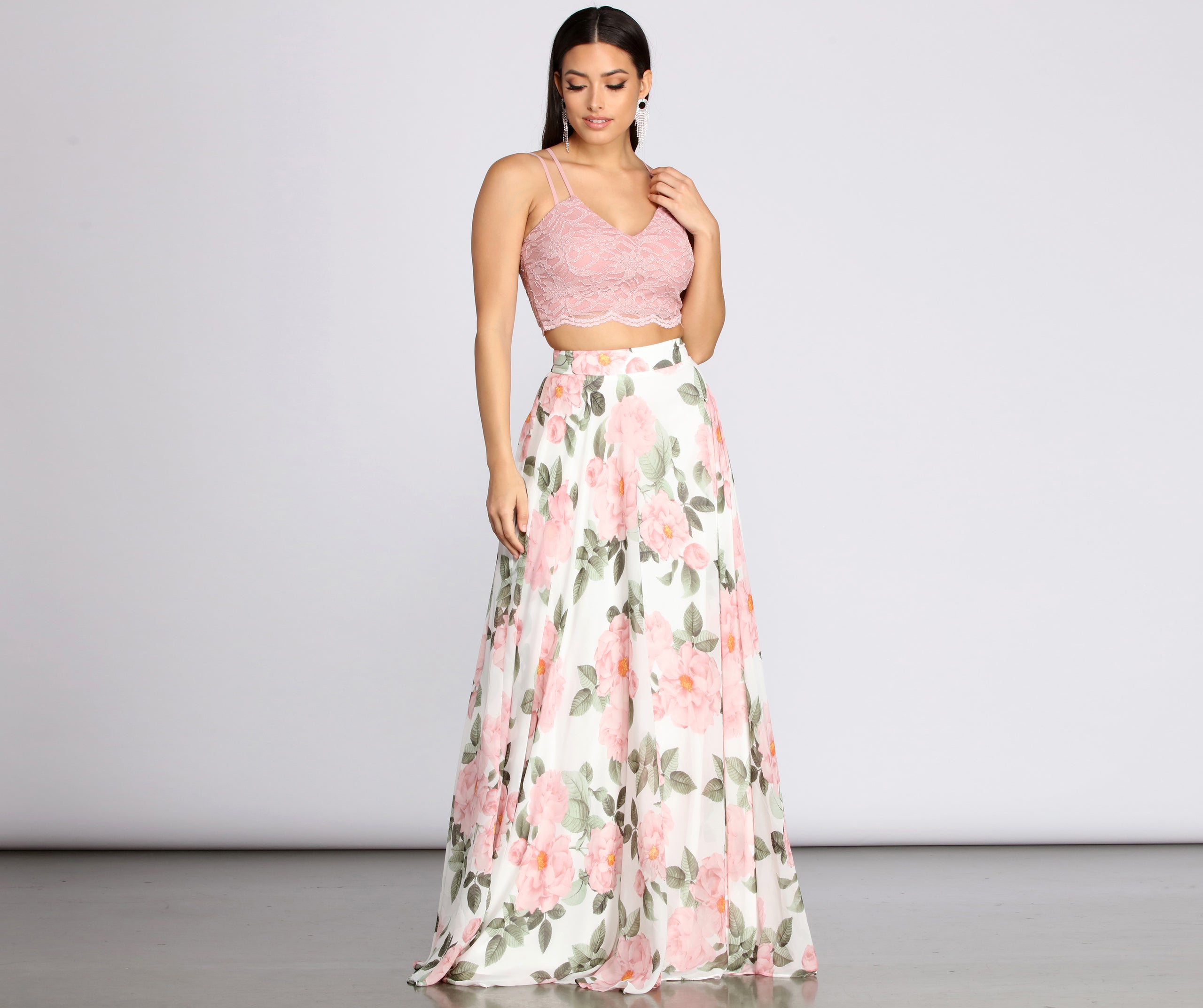 long floral chiffon dress