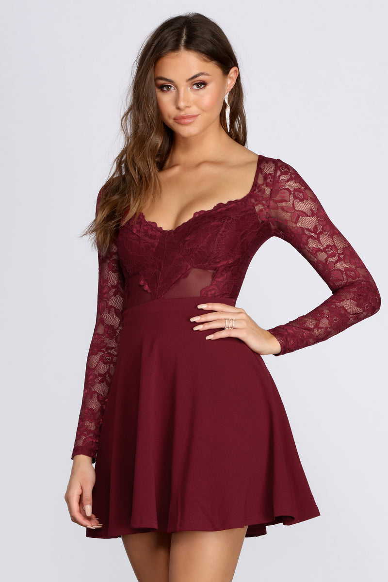 lace skater dress with sleeves