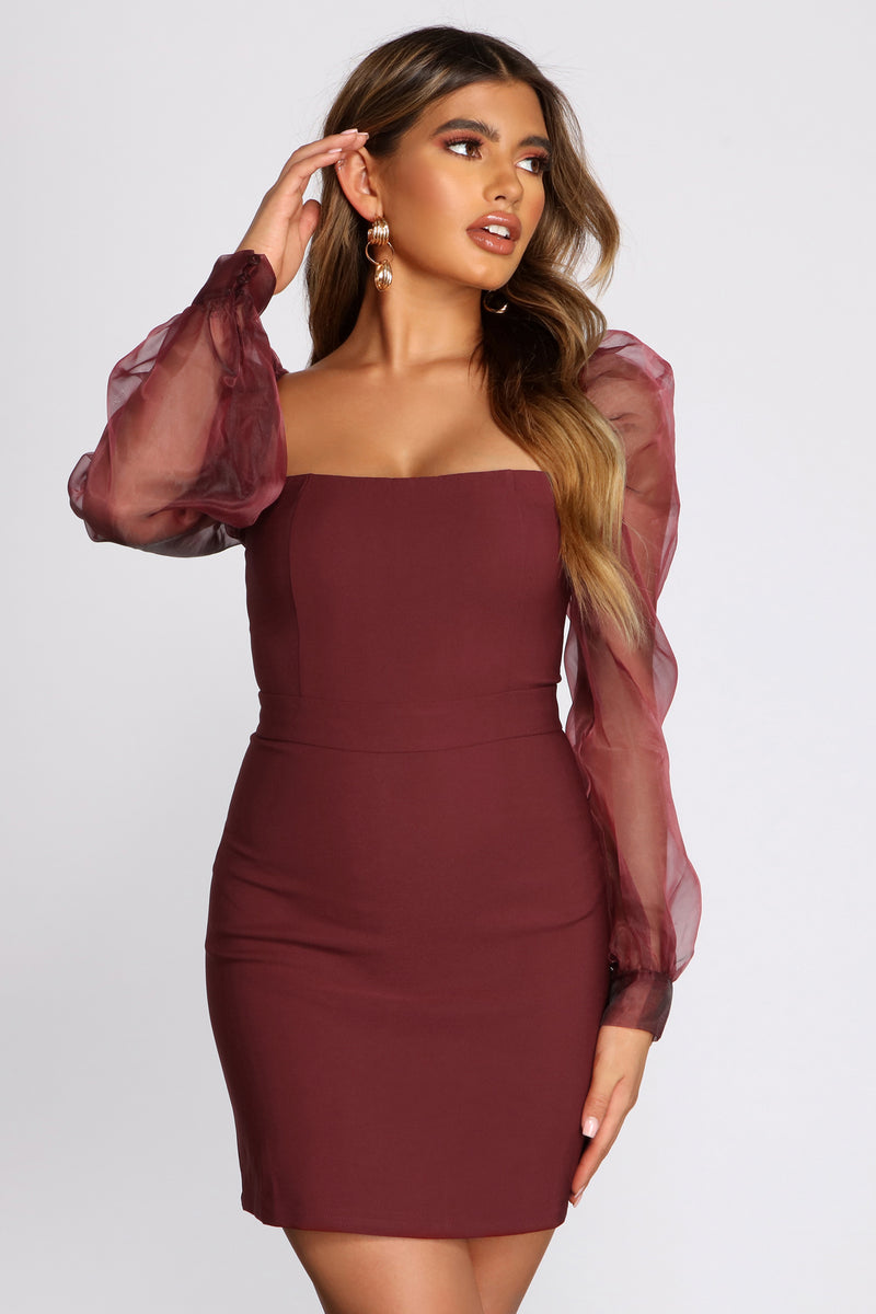 maroon cocktail dress with sleeves