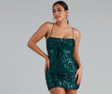 Square Neck Sequined Embroidered Fitted Sheer Mesh Sleeveless Spaghetti Strap Knit Short Party Dress