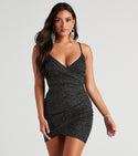 V-neck Asymmetric Glittering Wrap Knit Short Sleeveless Spaghetti Strap Bodycon Dress