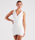 V-neck Sleeveless Tank Short Faux Wrap Pleated Back Zipper Dress