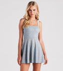 Sleeveless Square Neck Knit Glittering Skater Dress/Party Dress With Rhinestones