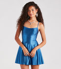 Lace-Up Glittering Self Tie Square Neck Sleeveless Spaghetti Strap Skater Dress/Party Dress