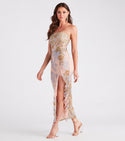 Strapless Floral Print Slit Flowy Mesh Sheer Knit Maxi Dress With Ruffles