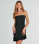 Cowl Neck Short Glittering Tiered Spaghetti Strap Bodycon Dress With Ruffles