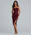 Knit Cocktail Ruched Asymmetric Glittering Slit Sweetheart Sleeveless Spaghetti Strap Party Dress/Midi Dress With Rhinestones