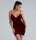 V-neck Velvet Sleeveless Spaghetti Strap Short Pleated Bodycon Dress