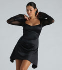 A-line V-neck Darts Cutout Sheer Button Closure Fitted Mesh Short Dress