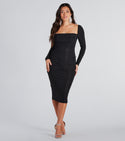 Cowl Neck Knit Glittering Fitted Ruched Long Sleeves Bodycon Dress/Party Dress/Midi Dress