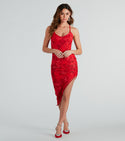 V-neck Spaghetti Strap Floral Print Knit Ruched Mesh Asymmetric Midi Dress