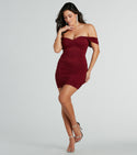 Short Sleeves Sleeves Off the Shoulder Knit Sheer Mesh Ruched Sweetheart Short Bodycon Dress