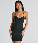 Knit Short Stretchy Flower(s) Beaded Spaghetti Strap Halter Bodycon Dress With a Bow(s) and Pearls