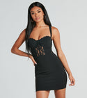 Short Sweetheart Sleeveless Corset Waistline Sheer Back Zipper Lace Trim Bodycon Dress