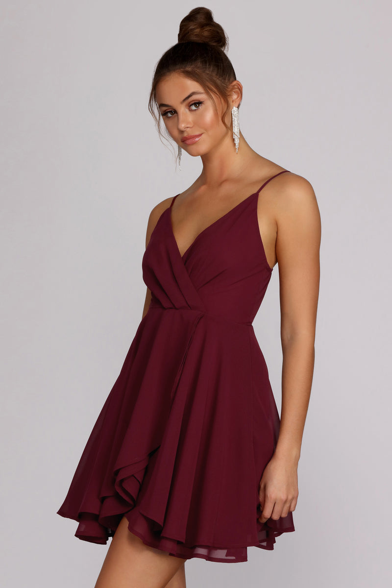 chiffon skater dress with sleeves