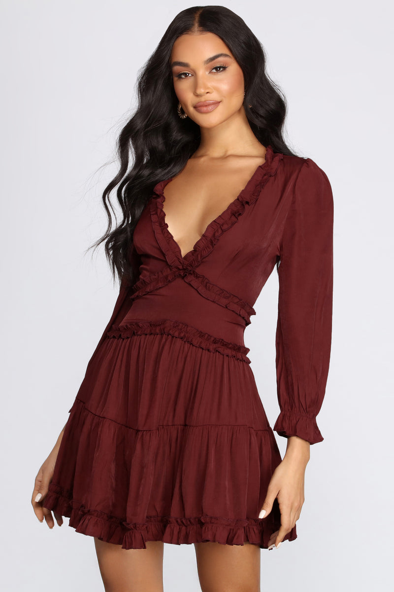 burgundy glitter prom dress