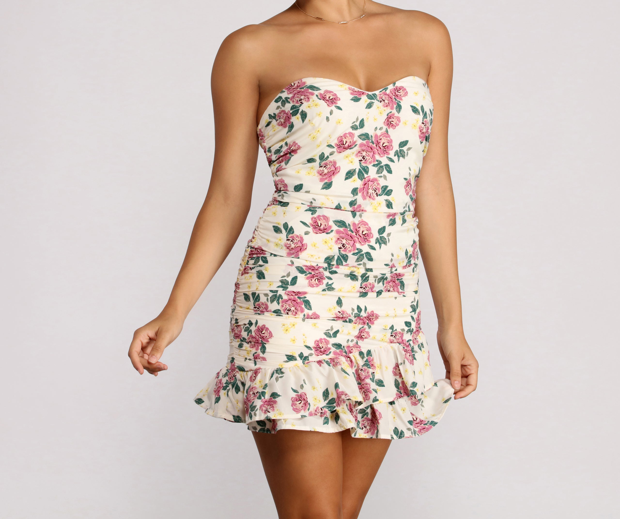 floral mini ruffle dress