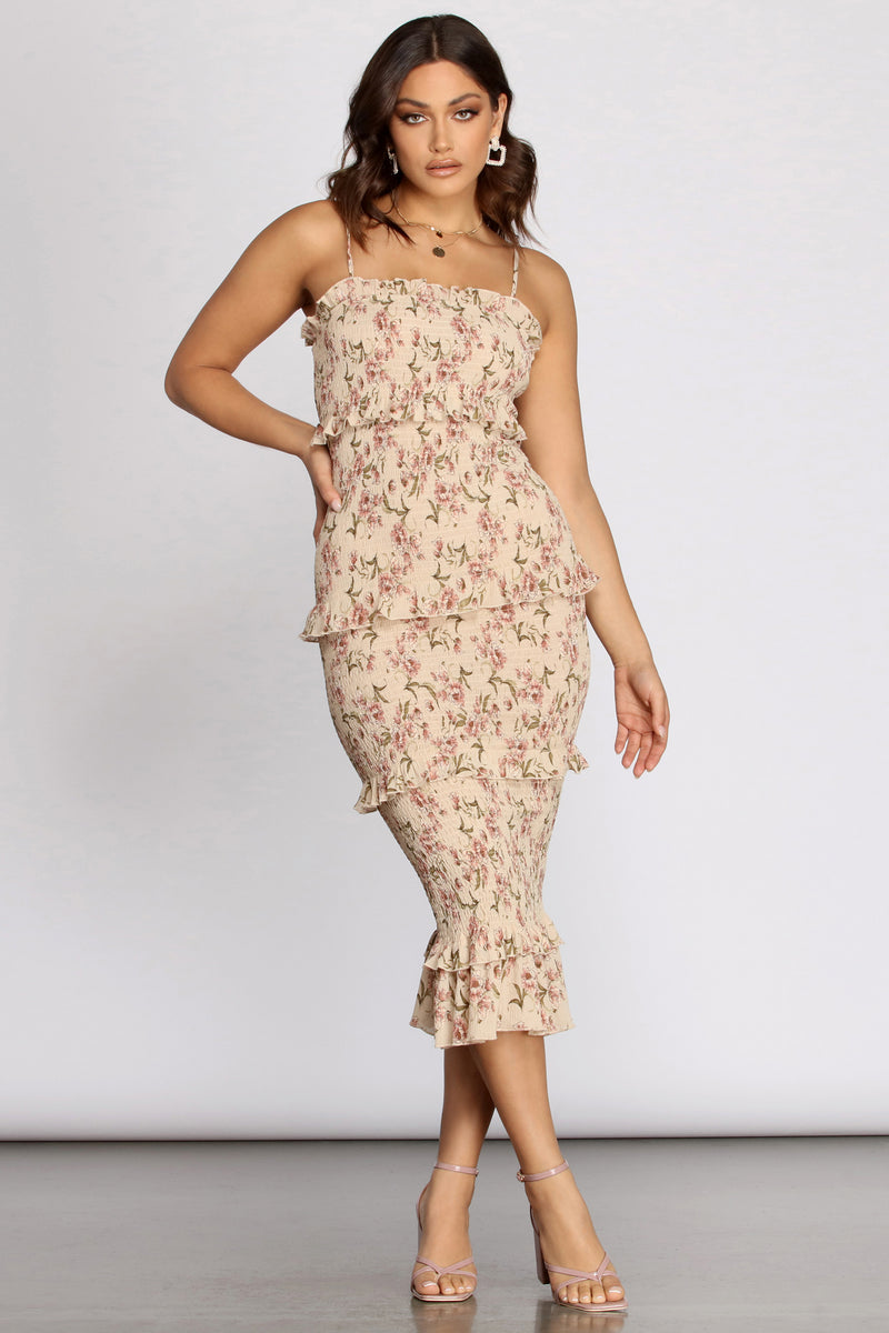 Floral Tiered Ruffle Midi Dress – Windsor