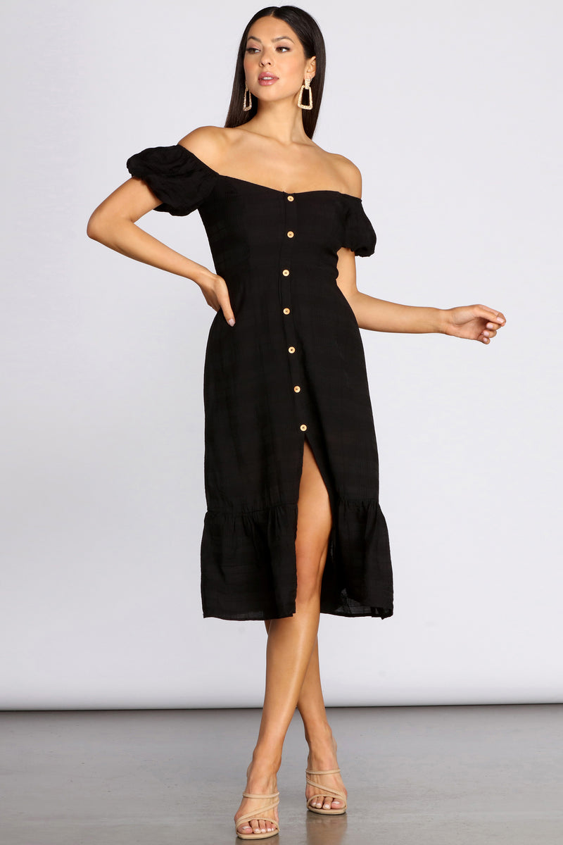 button front midi dress with sleeves
