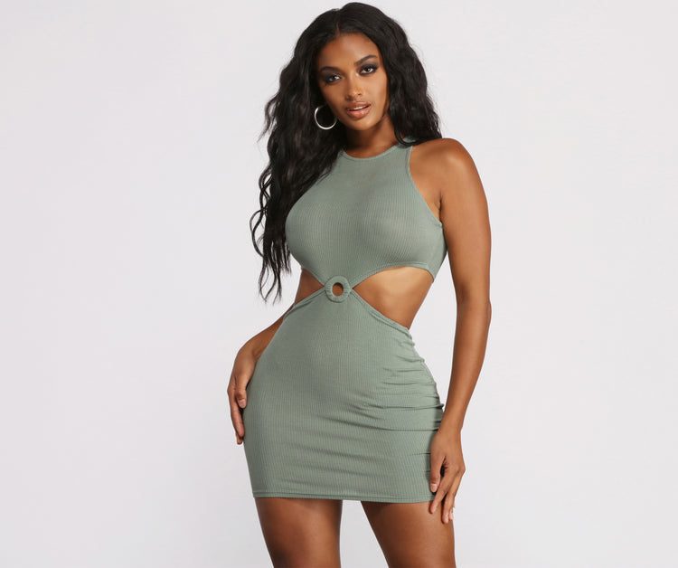 Sleeveless Cut Out O Ring Ribbed Mini Dress Windsor