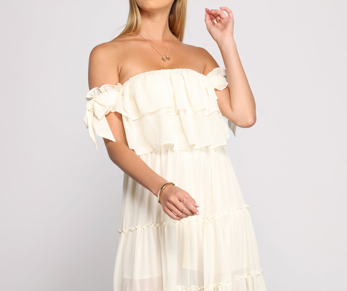 Ruffled Romance Off The Shoulder Maxi Dress And Windsor 5184