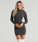 Knit Long Sleeves Mock Neck Short Bodycon Dress