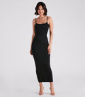 Sleeveless Spaghetti Strap Knit Sweater Mesh Stretchy Square Neck Bodycon Dress/Maxi Dress