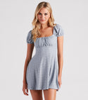 Short Fit-and-Flare Short Sleeves Sleeves Square Neck Ruched Fitted Skater Dress