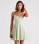 V-neck Short Fit-and-Flare Sleeveless Spaghetti Strap Sheer Fitted Skater Dress