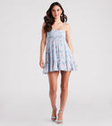 Floral Print Smocked Square Neck Swing-Skirt Stretchy Tiered Sleeveless Spaghetti Strap Skater Dress With Ruffles