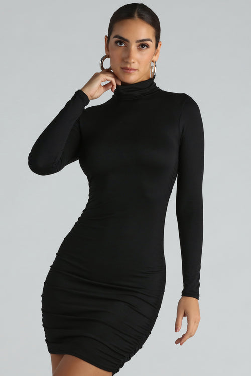 VIVIENNE Dress Black  Women's Mock Neck Midi Dress – Steve Madden