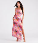 Tall Strapless General Print Drawstring Slit Flowy Fitted Banding Ruched Asymmetric Sheer Mesh Knit Dress