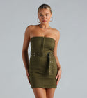 Strapless Belted Knit Short Bodycon Dress