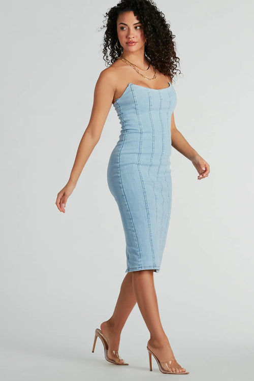 Buy TIE STRAP A-LINE BLUE MIDI DRESS for Women Online in India