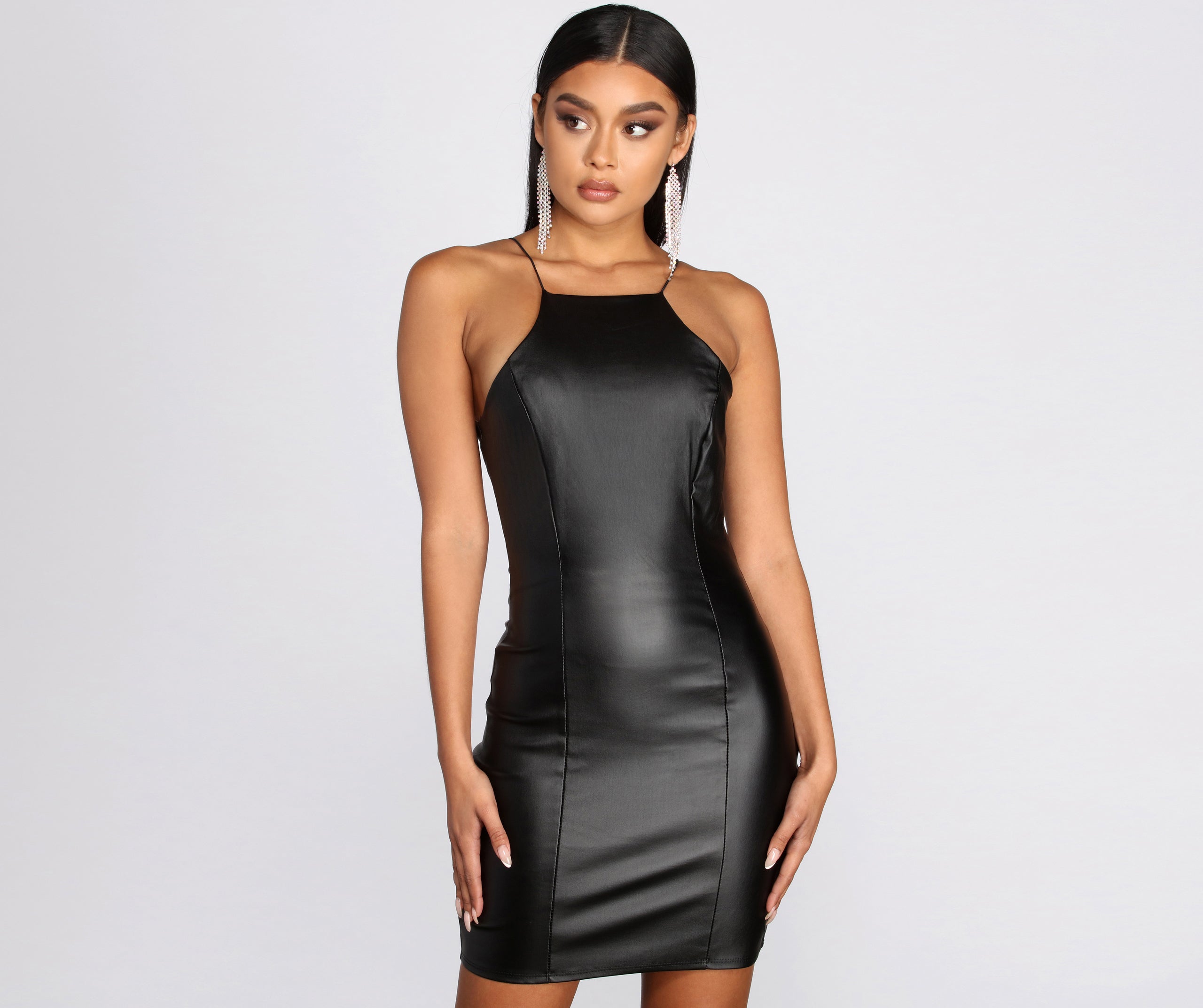 faux leather mini dress