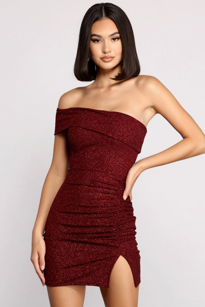 one shoulder dress glitter