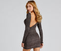 Fitted Open-Back Asymmetric Glittering Crew Neck Short Knit Bodycon Dress/Party Dress